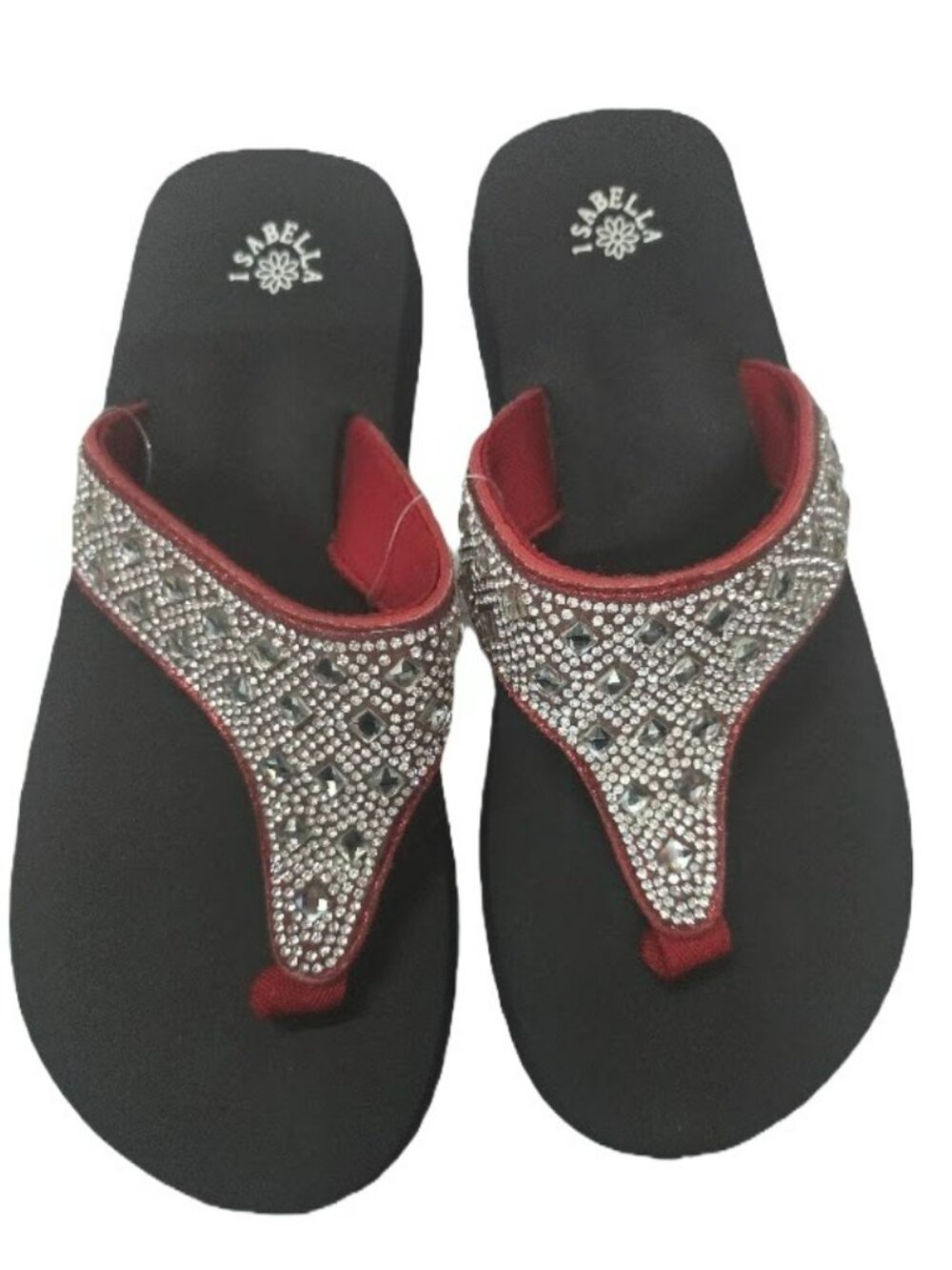 FLIP FLOPS - BLACK WITH RED TOP AND CLEAR BLING